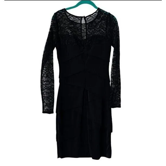 NWT White House Black Market Gray Knee Length Dress with 3/4 Lace Sleeves Size 4