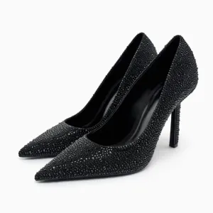 NWT. Zara Black Rhinestones High Heeled Shoes. Size 6,5, 7.(Eu38), 6
