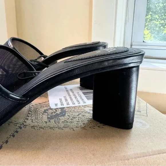 NWT Zara Mesh Heeled Sandals Mules Shoes Black 3334/310