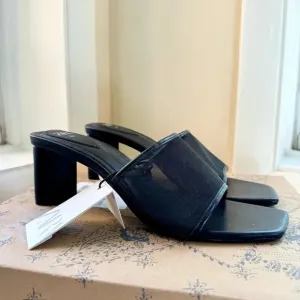 NWT Zara Mesh Heeled Sandals Mules Shoes Black 3334/310