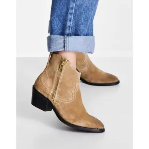NWT All Saints carlotta suede heeled side zip ankle boots in sand