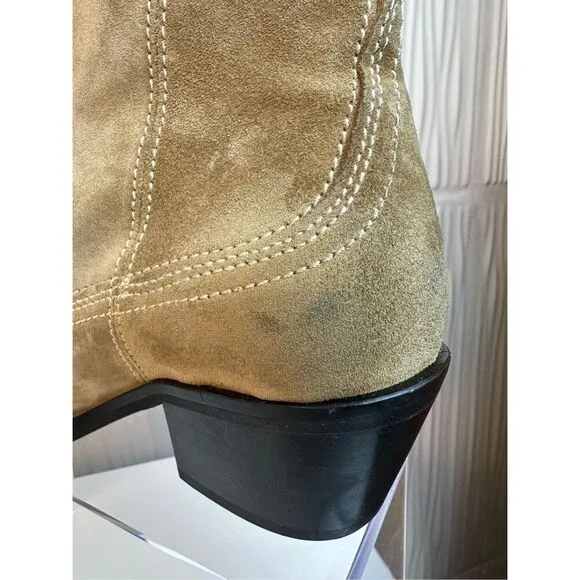 NWT All Saints carlotta suede heeled side zip ankle boots in sand