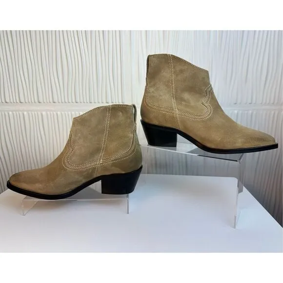 NWT All Saints carlotta suede heeled side zip ankle boots in sand