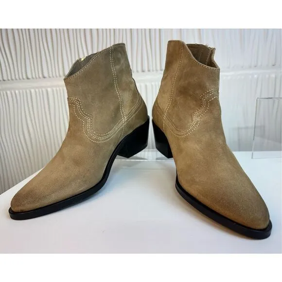 NWT All Saints carlotta suede heeled side zip ankle boots in sand