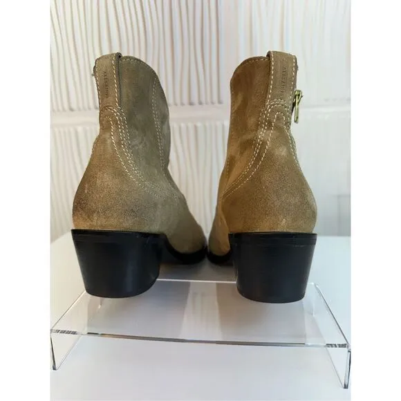 NWT All Saints carlotta suede heeled side zip ankle boots in sand