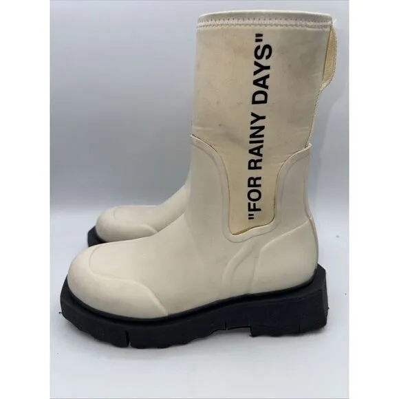 Off-White‎ Women's White Sponge Sole Chelsea Rain Boots Shoes Size 38