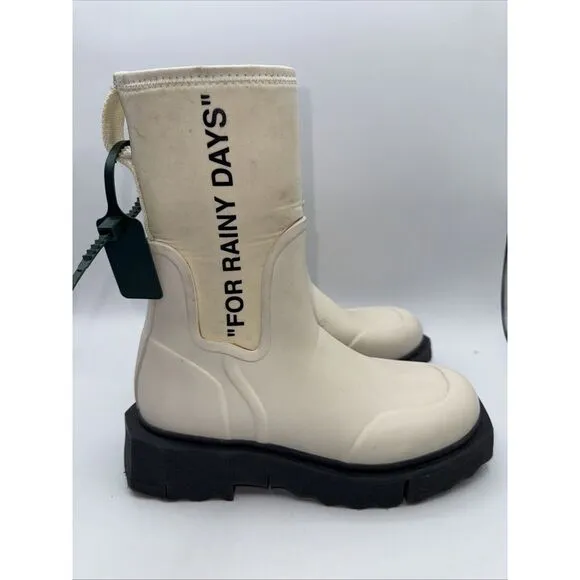 Off-White‎ Women's White Sponge Sole Chelsea Rain Boots Shoes Size 38