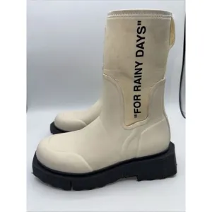 Off-White‎ Women's White Sponge Sole Chelsea Rain Boots Shoes Size 38