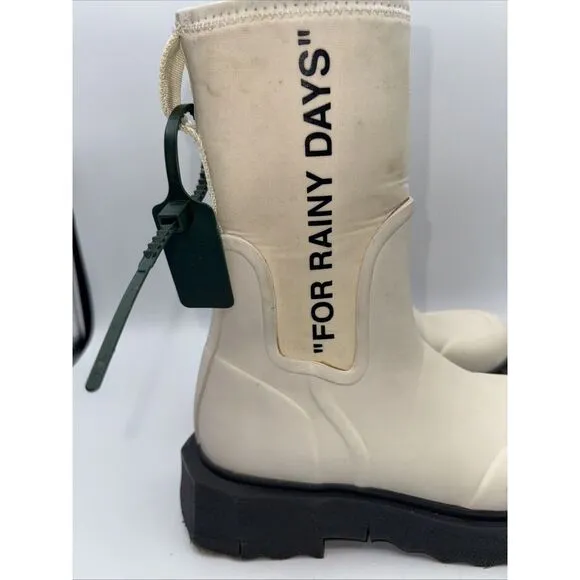 Off-White‎ Women's White Sponge Sole Chelsea Rain Boots Shoes Size 38