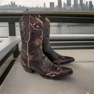 Old Gringo Women's Villa Cowboy Boots US 7 B Brown Pink Distressed Western Boot