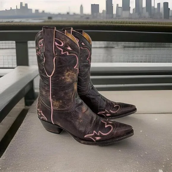 Old Gringo Women's Villa Cowboy Boots US 7 B Brown Pink Distressed Western Boot