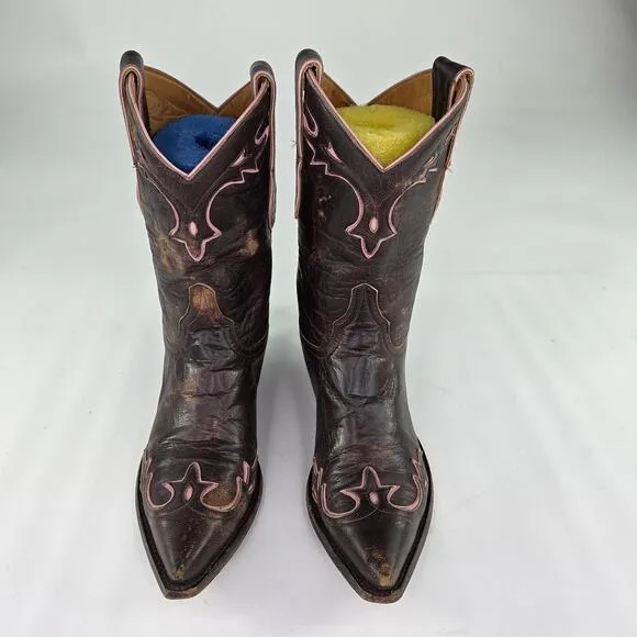 Old Gringo Women's Villa Cowboy Boots US 7 B Brown Pink Distressed Western Boot
