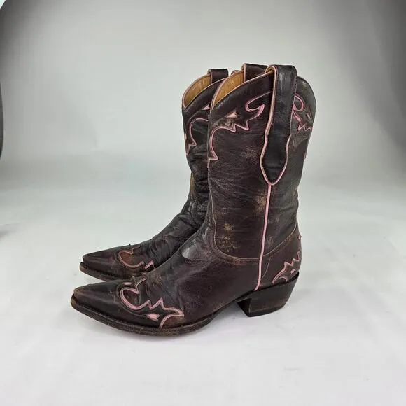 Old Gringo Women's Villa Cowboy Boots US 7 B Brown Pink Distressed Western Boot
