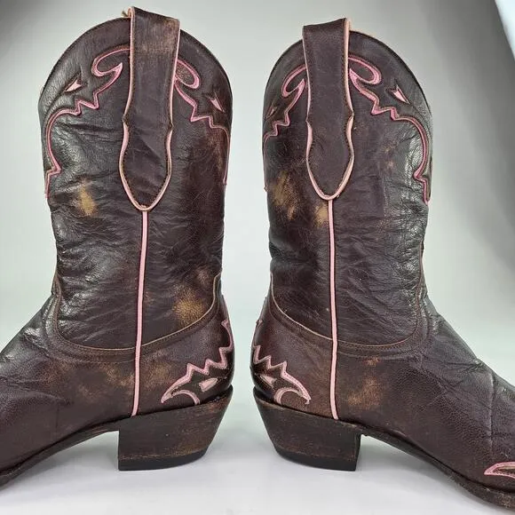 Old Gringo Women's Villa Cowboy Boots US 7 B Brown Pink Distressed Western Boot