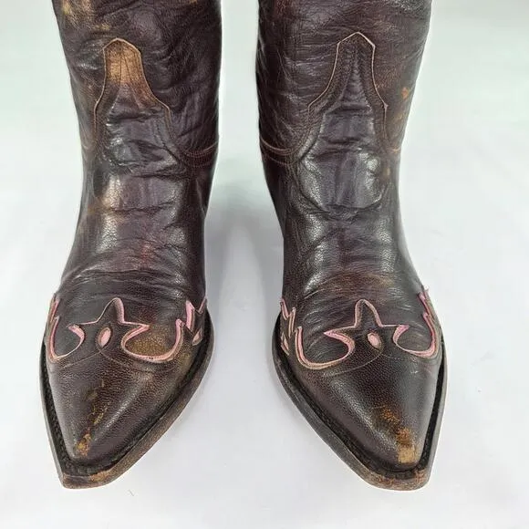 Old Gringo Women's Villa Cowboy Boots US 7 B Brown Pink Distressed Western Boot