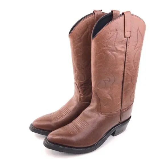 Old West Brown Leather Work Western Boots 9D