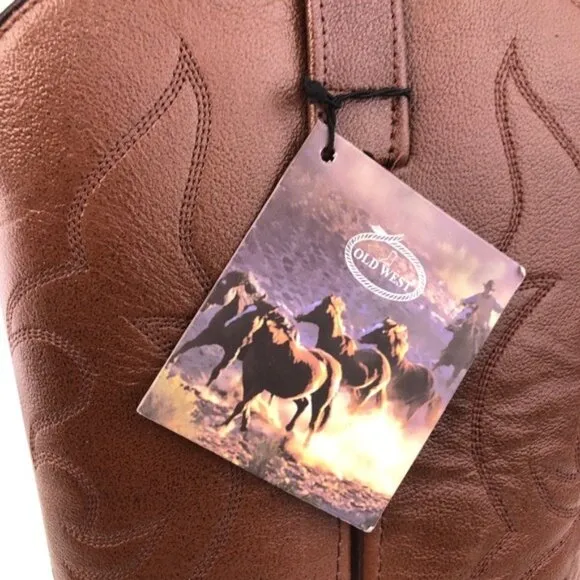 Old West Brown Leather Work Western Boots 9D