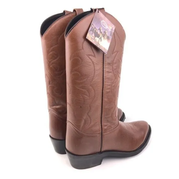 Old West Brown Leather Work Western Boots 9D