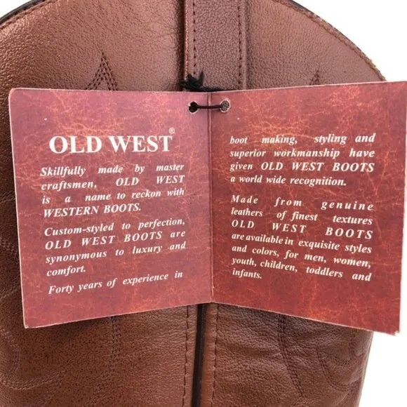 Old West Brown Leather Work Western Boots 9D
