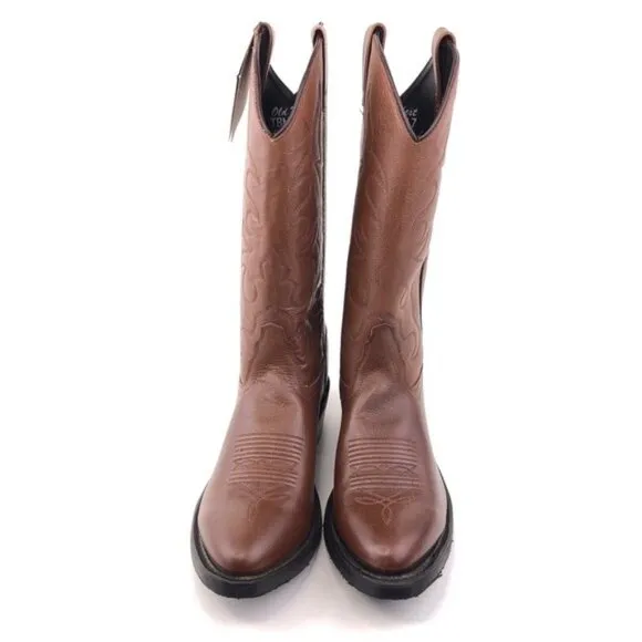 Old West Brown Leather Work Western Boots 9D