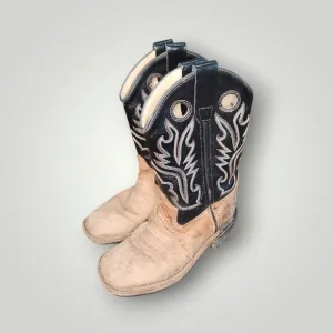 Old West BSC1814 Brown Leather Square Toe Kids Western Cowboy Boots Size 13 D
