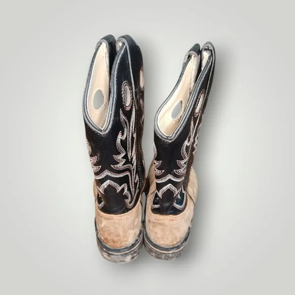 Old West BSC1814 Brown Leather Square Toe Kids Western Cowboy Boots Size 13 D