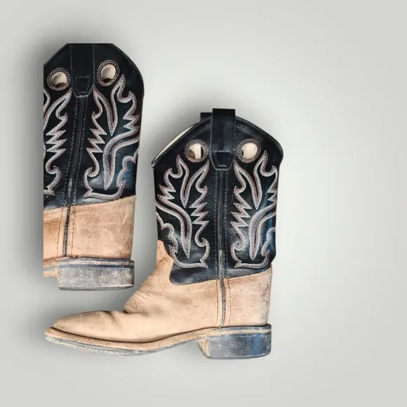 Old West BSC1814 Brown Leather Square Toe Kids Western Cowboy Boots Size 13 D