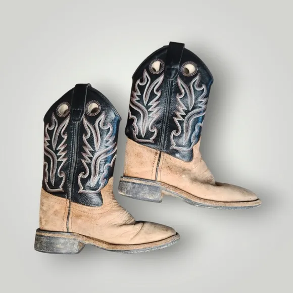 Old West BSC1814 Brown Leather Square Toe Kids Western Cowboy Boots Size 13 D