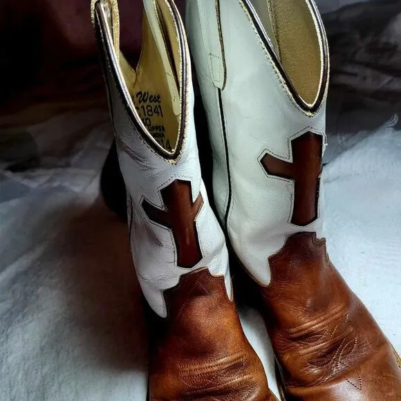 OLD WEST Kids boots Size 30 Used Leather Brown and White
