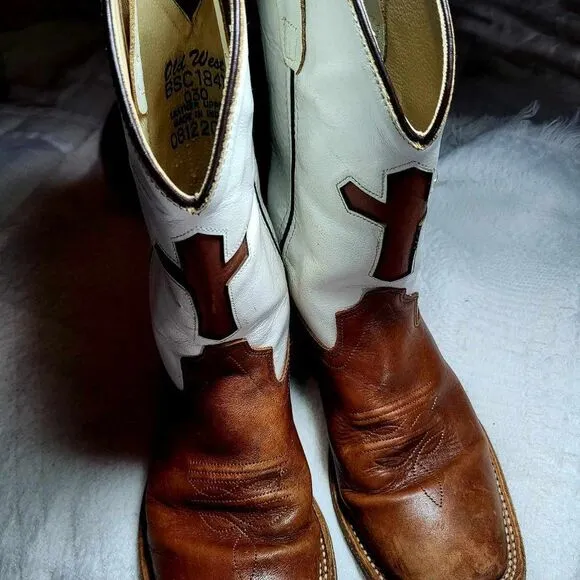 OLD WEST Kids boots Size 30 Used Leather Brown and White
