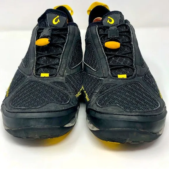 Olukai Eleu Trainer Water Shoes Black Mesh Quick Drying Flexible Bungee Laces