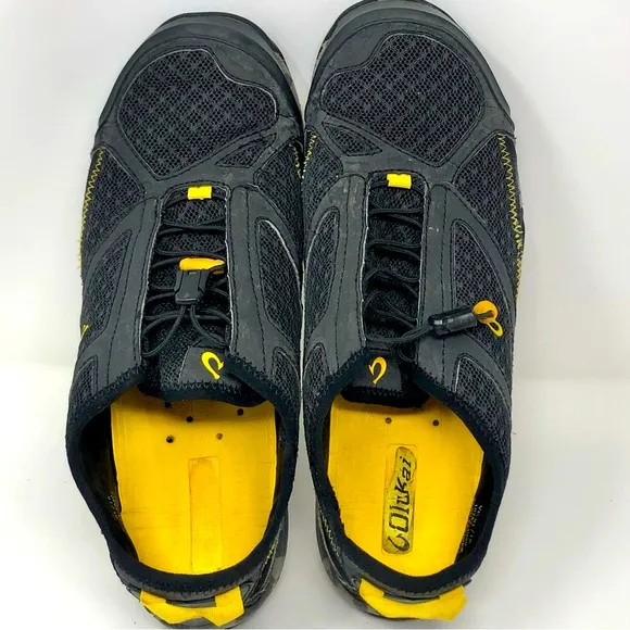 Olukai Eleu Trainer Water Shoes Black Mesh Quick Drying Flexible Bungee Laces