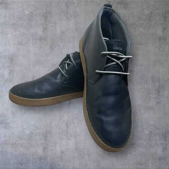 Olukai Kupono Black Leather Chukka Boots Mens 9 Lace Up Preppy Hipster Comfort