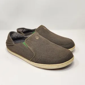 Olukai Mens Nohea Mesh Slip On Boat shoes Size 9.5 M Brown Green Comfort Casual