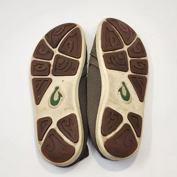 Olukai Mens Nohea Mesh Slip On Boat shoes Size 9.5 M Brown Green Comfort Casual