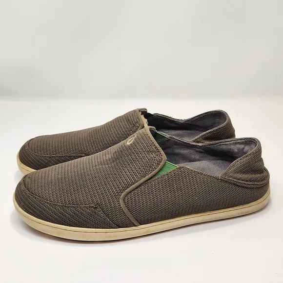 Olukai Mens Nohea Mesh Slip On Boat shoes Size 9.5 M Brown Green Comfort Casual