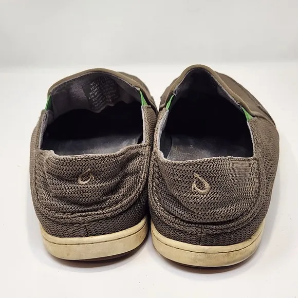 Olukai Mens Nohea Mesh Slip On Boat shoes Size 9.5 M Brown Green Comfort Casual