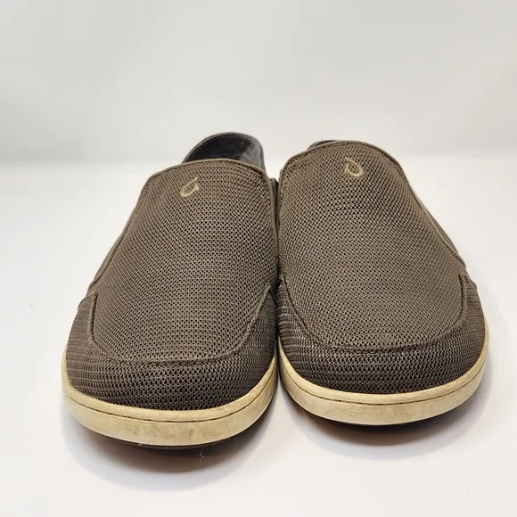 Olukai Mens Nohea Mesh Slip On Boat shoes Size 9.5 M Brown Green Comfort Casual