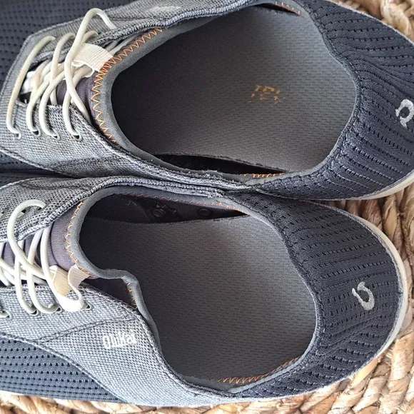 OluKai Mens Nohea Moku‎ Dark Shadow Grey Slip On Boat Shoe Sneakers S-8.5