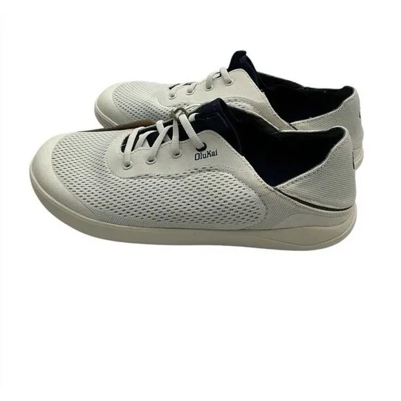 Olukai Moku Pae Shoes Men's 10.5 White Mesh Comfort Low Slip Sneakers EUC