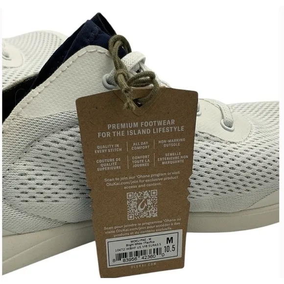 Olukai Moku Pae Shoes Men's 10.5 White Mesh Comfort Low Slip Sneakers EUC
