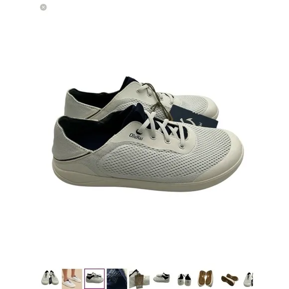 Olukai Moku Pae Shoes Men's 10.5 White Mesh Comfort Low Slip Sneakers EUC