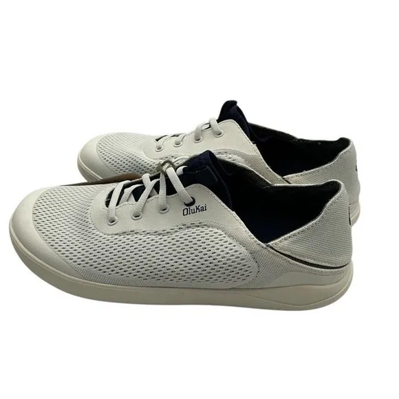 Olukai Moku Pae Shoes Men's 10.5 White Mesh Comfort Low Slip Sneakers EUC