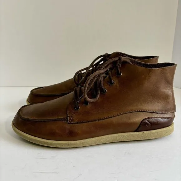 Olukai Nalukai Brown Leather Boots Men's Size 9.5 Lace Up Chukka Casual Comfort