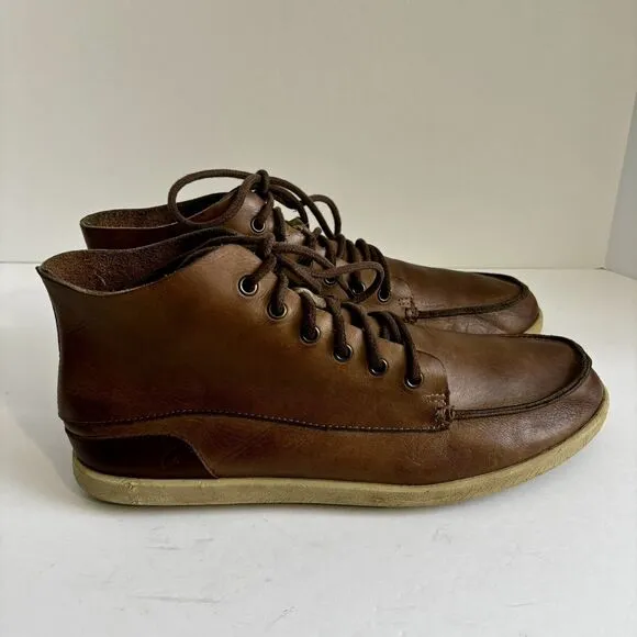 Olukai Nalukai Brown Leather Boots Men's Size 9.5 Lace Up Chukka Casual Comfort