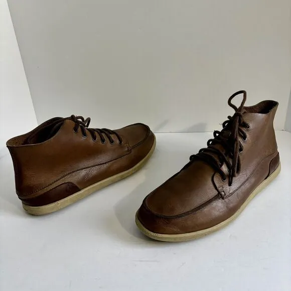 Olukai Nalukai Brown Leather Boots Men's Size 9.5 Lace Up Chukka Casual Comfort