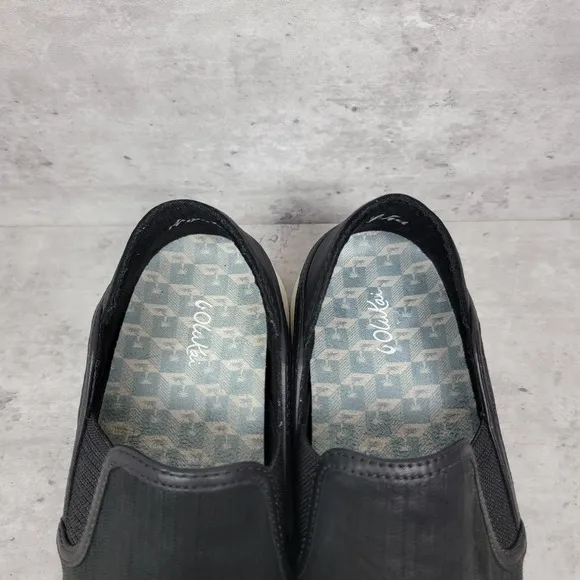 Olukai Womans Shoes Size 9.5 Black Leather Sneakers Slip On Ki'ihele ili
