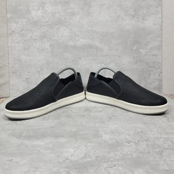 Olukai Womans Shoes Size 9.5 Black Leather Sneakers Slip On Ki'ihele ili