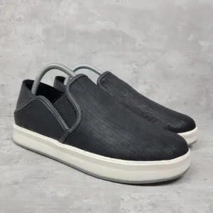 Olukai Womans Shoes Size 9.5 Black Leather Sneakers Slip On Ki'ihele ili