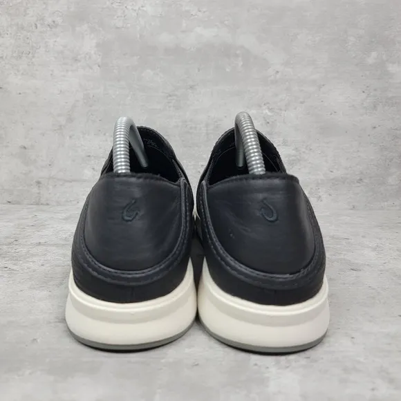 Olukai Womans Shoes Size 9.5 Black Leather Sneakers Slip On Ki'ihele ili